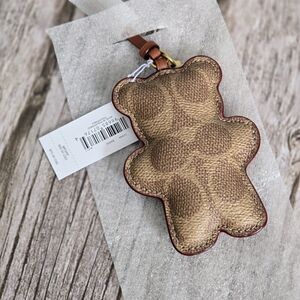 *NWT* COACH Bear Puffy Bag Charm In Tan Caramel Signature Canvas